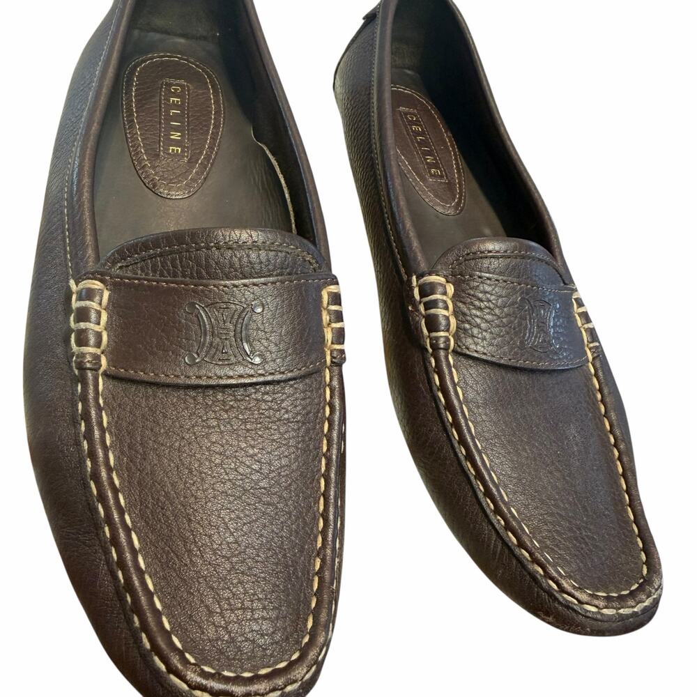 Celine Dark Brown Pebbled Leather Loafers Womens 40 / US 10 AS IS - Picture 5 of 13
